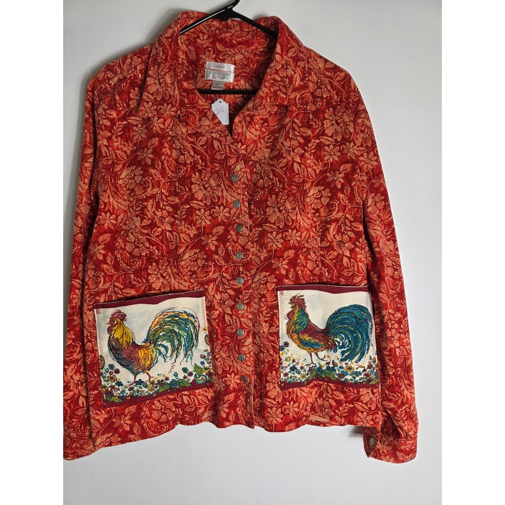 Upcycled‎ Christopher & Banks Rooster Print  Boho Chic Novelty XL